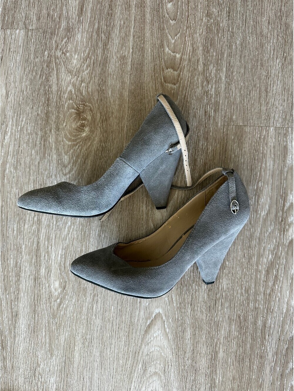 Aldo Gray Suede Ankle Strap Heels